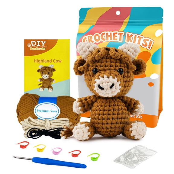 Crochet Kit for Beginners, Highland Cow Crochet Kit, Include Easy Knitting Soft Yarn, Hook, Birthday Gift for Adults and Teen