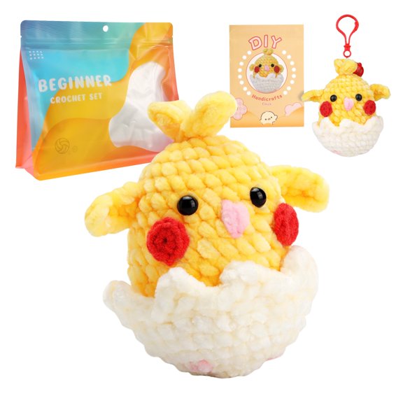 Crochet Kit for Beginners With Video Tutorial — 9.8in x 8.3in x 3.3in, DIY Doll Making Starter Kit, Includes Yarn, Hook & All Accessories(Yellow)