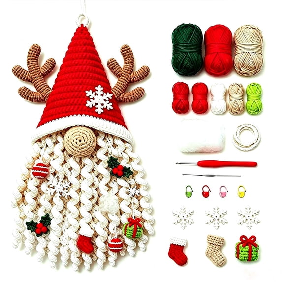 Crochet Kit for Beginners with Yarn and Hooks for Holiday Wall Hanging Ornaments 6 Styles