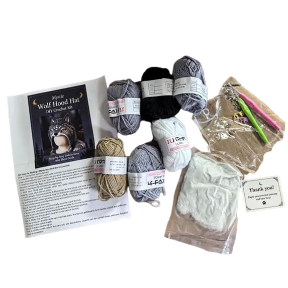 Crochet Kit for Hooded Hat, DIY Knitting Craft Set with Materials and Instructions, Beginner Friendly Yarn Making Kit for Handmade Accessories