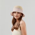 thumbnail image 1 of Crochet Knit Bucket Hat with Openwork Floral Pattern and Rolled Brim for Lightweight Summer Style - Purple, 1 of 6