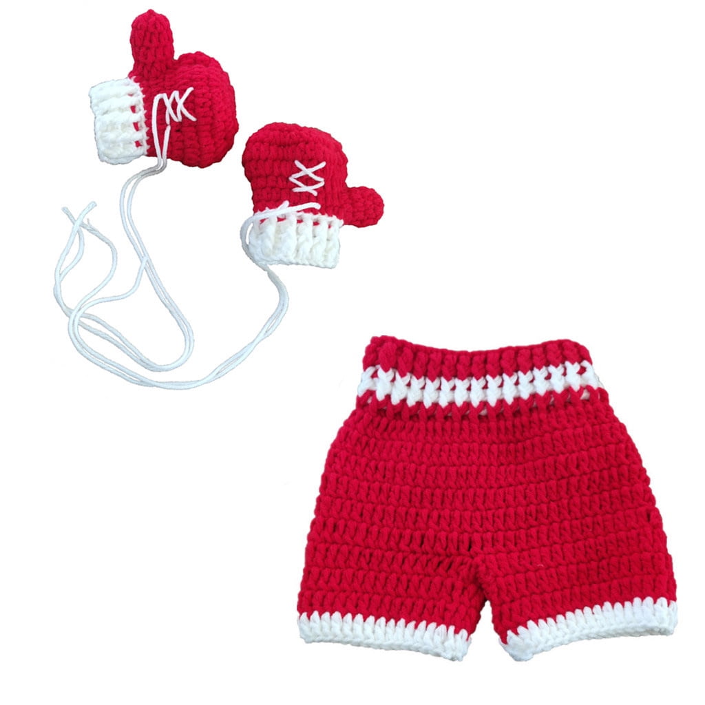 Crochet Knit Clothes boxer Boxing gloves and pants Set for Infant