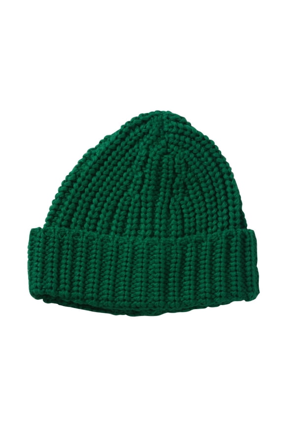 Crochet Knit Design Cuffed Beanie - Green