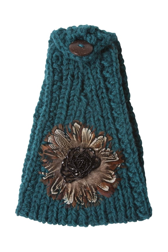 Crochet Knit Faux Feather Head Wrap - Turquoise