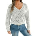 thumbnail image 1 of Crochet Knit Sweaters for Women Long Sleeve Pullover V Neck Lightweight Tops White M, 1 of 6