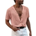 thumbnail image 1 of Crochet Knitted Shirts for Men Button-Down Collared Short Sleeve Tshirts Shirt Mens Casual Solid Color Stretchy Slim Lapel Tees Tops, 1 of 5