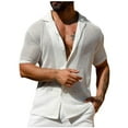 thumbnail image 1 of Crochet Knitted Shirts for Men Short Sleeve Button-Down Collar Tshirts Shirt Lightweight Hollow Out Breathable Casual Solid Beach Tees Tops, 1 of 5