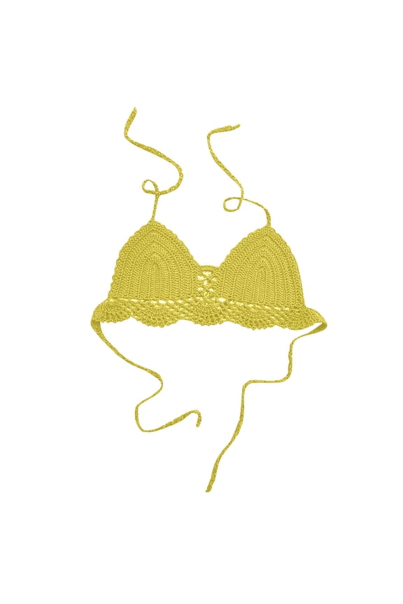 Crochet Lace Bralette for Women Halter Bikini Top Padded Wireless Swimwear Beach Bra Sexy Summer Bra Tops