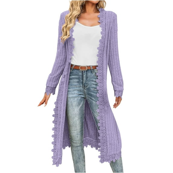 Crochet Lace Cardigan Women Long Sleeve - Open Front Maxi Dressy Blouse Lightweight Boho Resort Wear Beach to Dinner Layer Soft Breathable