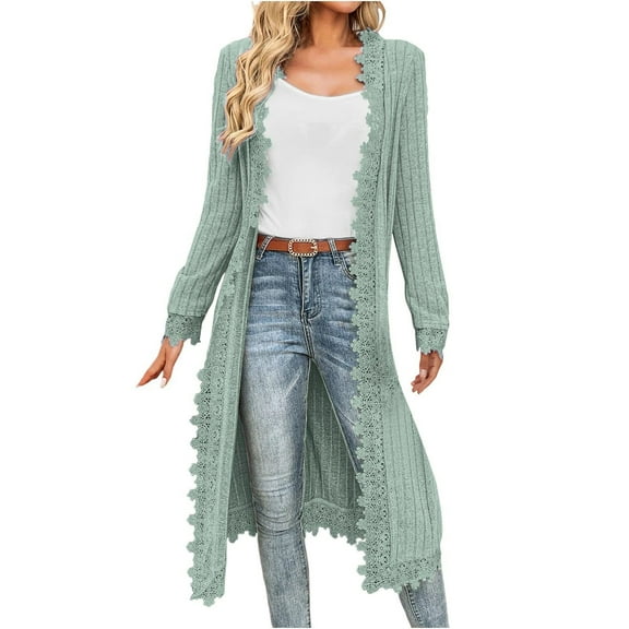 Crochet Lace Cardigan Women Long Sleeve - Open Front Maxi Dressy Blouse Lightweight Boho Resort Wear Beach to Dinner Layer Soft Breathable