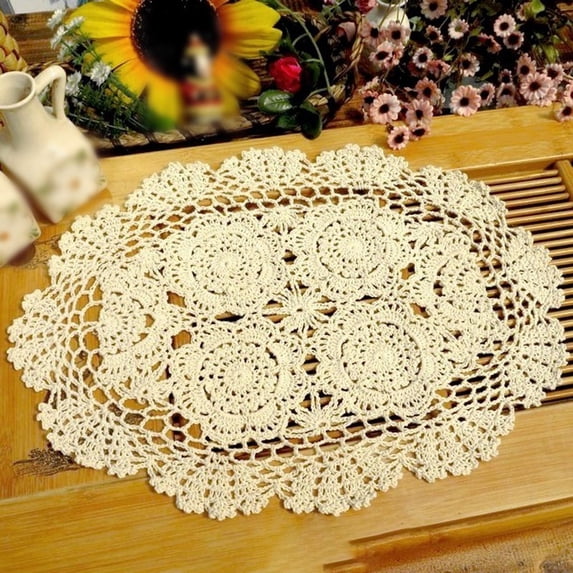 Crochet Lace Placemat Set,Rustic Cotton Table Runner for Dining Table,Coaster for Centerpiece,Boho Home Decor (Beige)