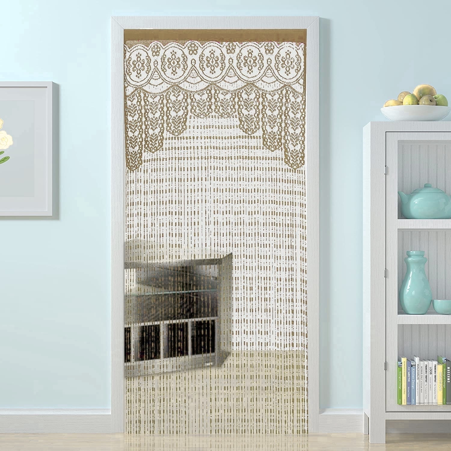 Crochet Lace String Door Curtain Boho Beaded Tassel Doorway Curtain