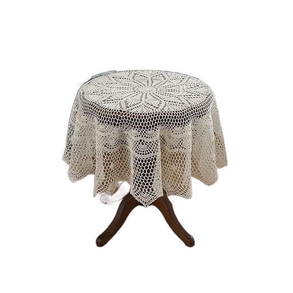 Crochet Lace Table Doily Round Tablecloth Coffee Table Cloth Decorative Cover 43 Inch Circle Flower Tea Table Linen