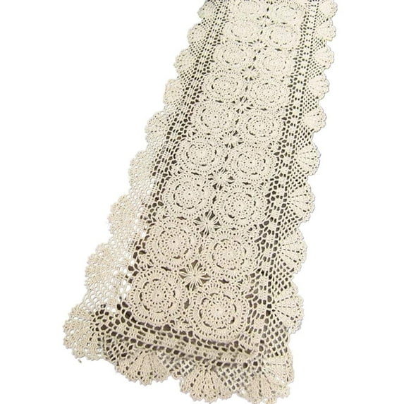 Crochet Lace Table Runner Rectangular Floral Home Dining Table Dresser Décor Rustic Wedding Bridal Shower Tabletop Cover