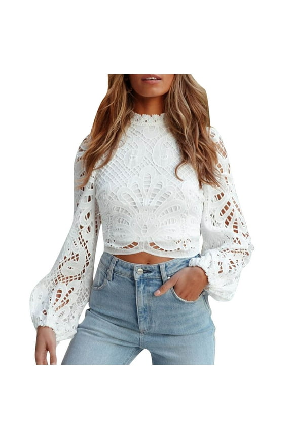 Crochet Lace Trim Trendy Long Sleeve T Shirts Western Tops for Ladies Round Neck Zipper Pullover Plus Size Tops Womens Fall Fashion Loose Tunic Color Block Sweatshirts White M
