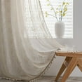 thumbnail image 1 of Crochet Lace Window Curtain Panel with Tassels Semi Sheer Hollow Curtains for Bedroom Living Room, 1 Pane Rod Pocketl, 1 of 7