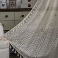 thumbnail image 1 of Crochet Lace Window Curtain Panel with Tassels Semi Sheer Hollow Curtains for Bedroom Living Room, 1 Pane Rod Pocketl, 1 of 7