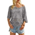 thumbnail image 1 of Crochet Lattice Tops For Women Beach Vacation Tshirts Crewneck Sweater Crochet Lattice Tops For Women Trending Womens Clothes Flowy Tops For Women Basic Tees For Women Crochet Lattice Top, 1 of 5