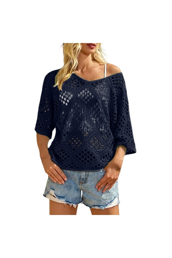 Crochet Lattice Tops For Women Crochet Lattice Top Cute Basic Tops For Women Wrinkle Free Travel Clothes For Women Womens Tops Peasant Tops For Women Short Sleeve Crochet Tops For Women