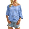 thumbnail image 1 of Crochet Lattice Tops For Women Short Sleeve Tops For Women Women Business Casual Short Sleeve Crochet Tops For Women Crochet Lattice Tops For Women Loose Fit Tee Shirt Women Cute Summer Tops, 1 of 5