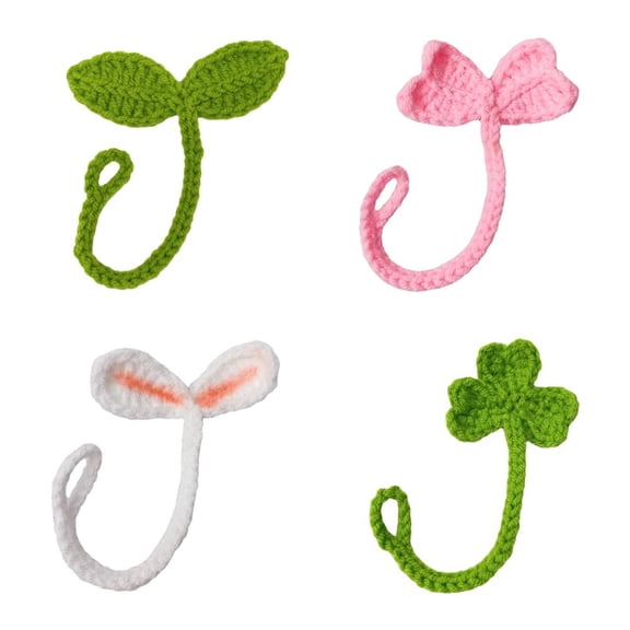 Crochet Leaf Sprout, Lucky Handmade Knitted Sprout Headphone Accessories, Leaf Headset Attachment, Multi-Functional Cute Cable Tie Crocheted Knitting Plant Bookmark Gift for Book Lovers U6V8