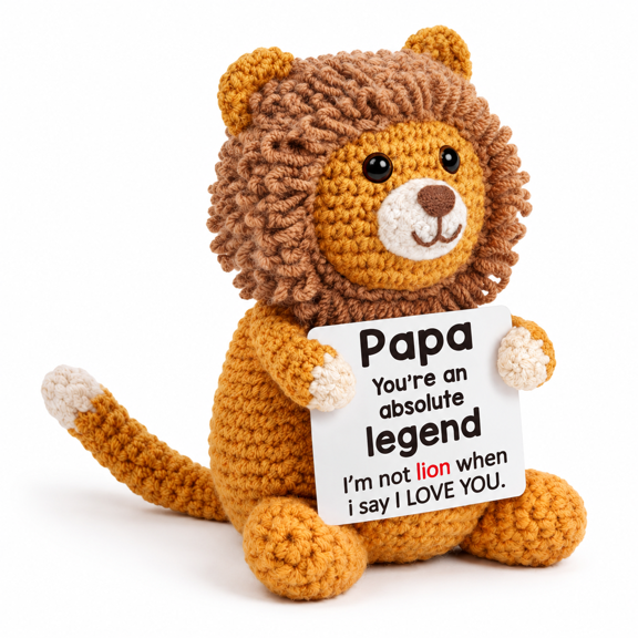 Crochet Lion Papa Figurine, 6.10 x 4.09 x 2.44 in, Handmade Desk Decor