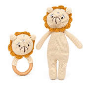 Crochet Lion Plush Figure and Ring Toy Set, Knitted Animal Character Decorative Playtime Companion
