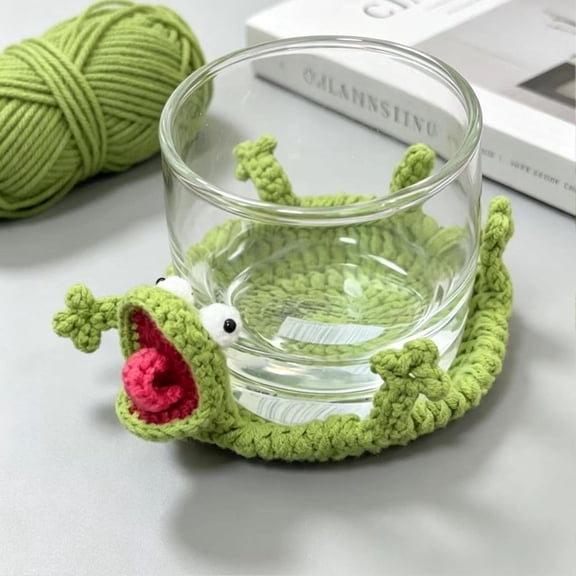 Crochet Lizard Coaster, Funny 3D Handmade Amigurumi Animal Cup Mat, Cute Mug Rug Table Protector for Home Decor (Green Lizard)