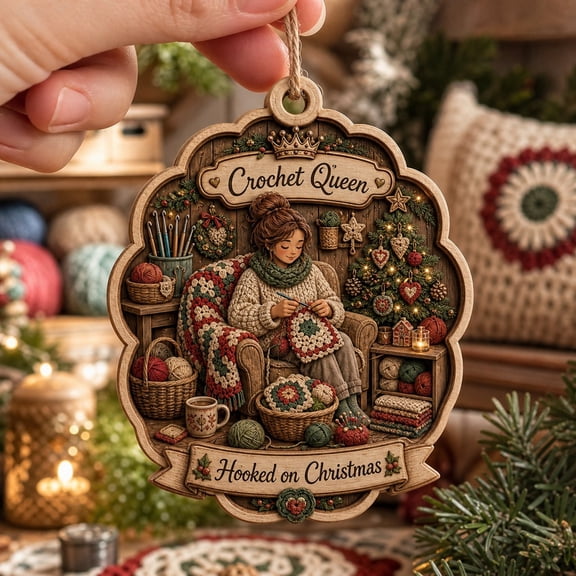 Crochet Lover Christmas Wooden Ornament for Yarn Craft Holiday Gift