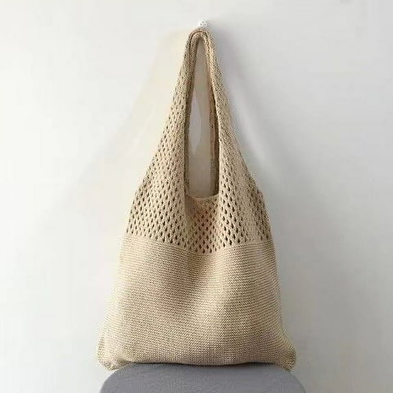 Crochet Mesh Beach Tote Bag Retro Hobo Knitted Bag Woven Tote Summer Shoulder Bag for Women