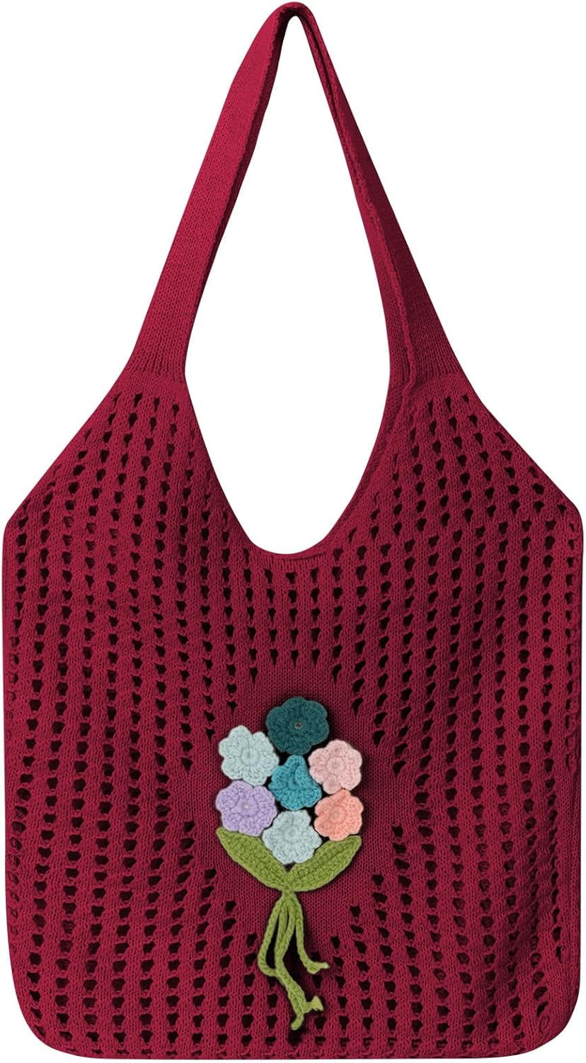 Crochet Mesh Beach Tote Shoulder Handbags Hobo for Women Summer Vacation Shoulder Bag Soft Y2k Purses for Travel