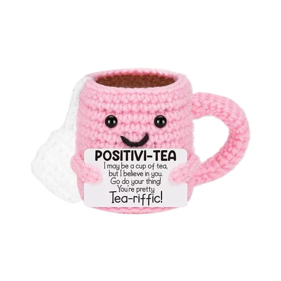 Crochet Mug Cozy Nordic Handmade Cotton Cup Sleeve Cute Positive Design for Coffee Tea Beer Mug Lightweight Portable Gift for Friends and Loved Ones