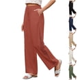 thumbnail image 1 of ManxiVoo Women's Crochet Panel Linen Pants – Elastic Waist High Waisted Wide Leg Casual Summer Beach Trousers, 1 of 8