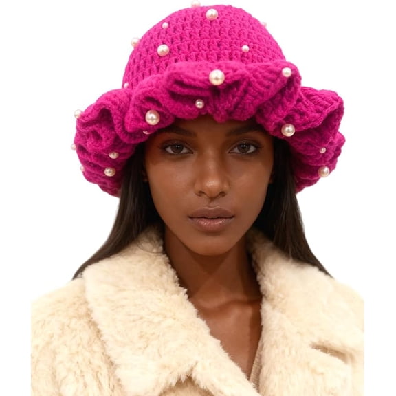 Crochet Pearl Bucket Hat for Womens Boho Knitted Hat Trendy Fisherman Hat Foldable Handmade Bucket Cap for Travel Daily Wear