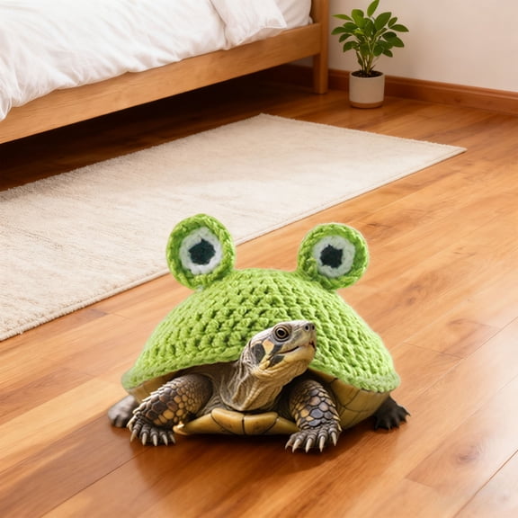 Crochet Pet Turtle Sweater Cute Knitted Tortoise Shell Cover with Ear Design for Small and Medium Turtles