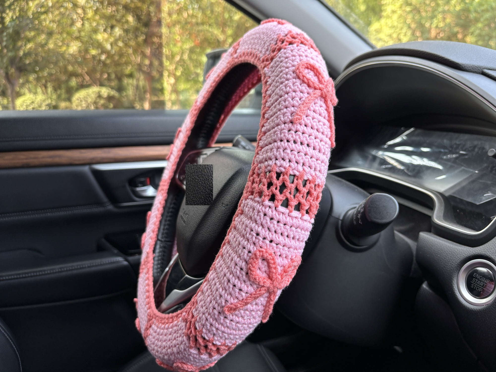 Crochet Pink Bow Car Steering Wheel Cover,Cute Car Interior Accessories