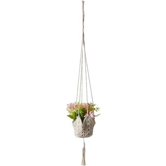 Crochet Plant Hanger 41.5 Inch Beige Polyester Jute Rope Woven Pot Decorative Crochet Flower Planter Macrame Long Hanging Basket Stand Holder for Indoor Outdoor Home Boho Decorations
