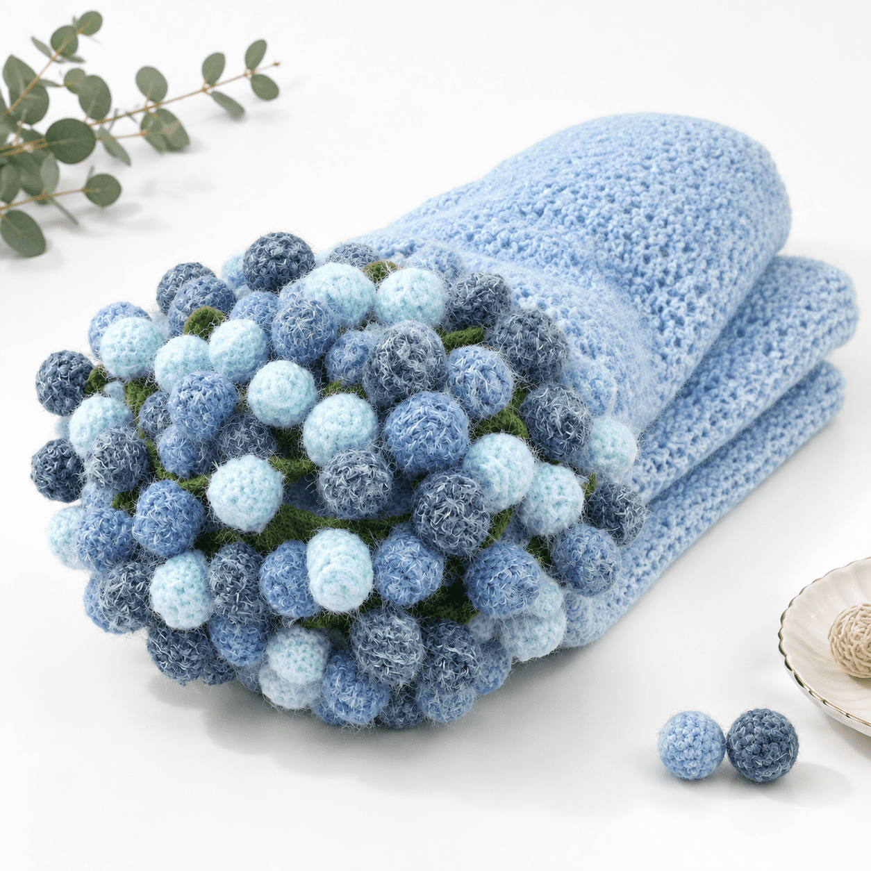 Crochet Plush Blue Rose Flower Bouquet Blanket - Walmart.com