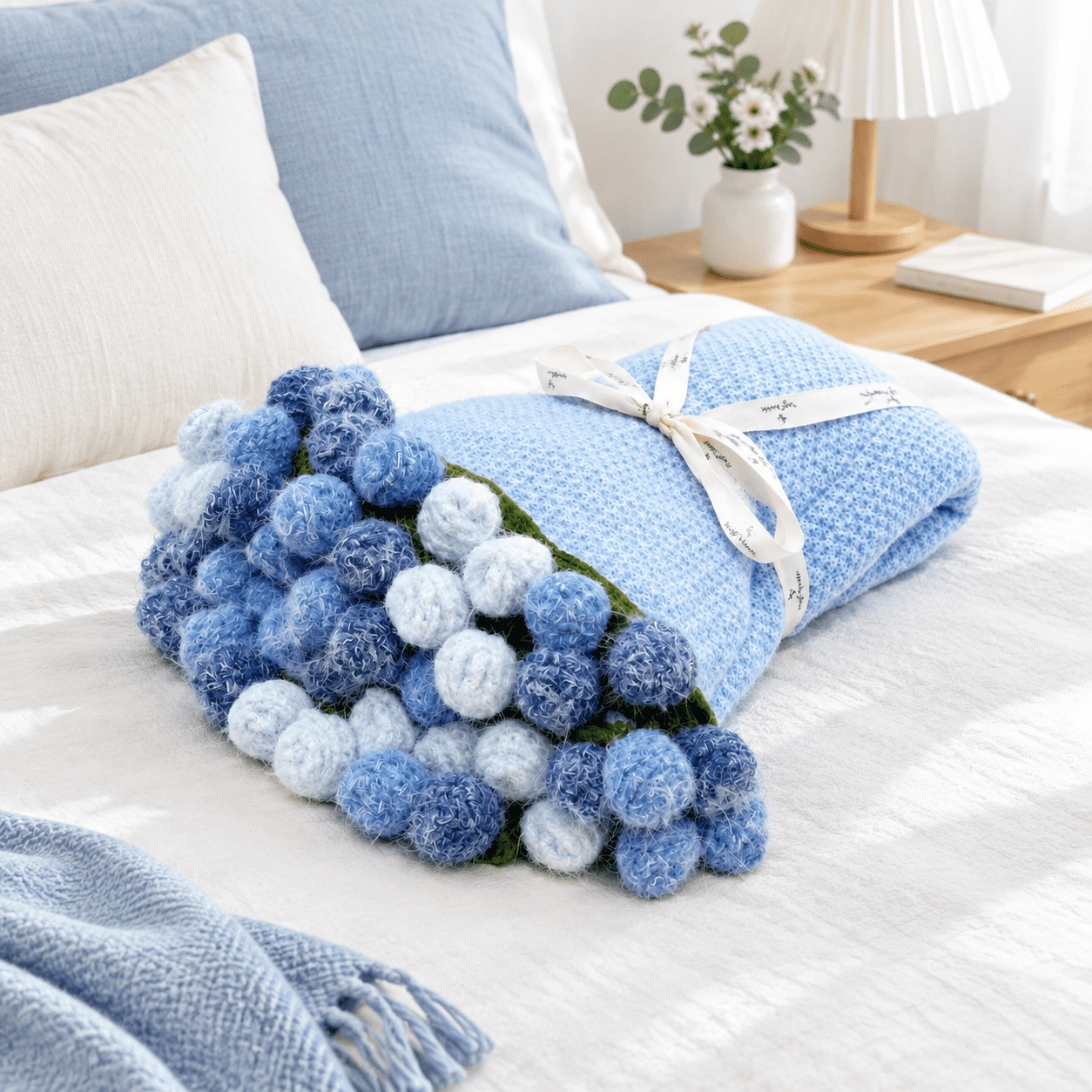 Crochet Plush Blue Rose Flower Bouquet Blanket - Walmart.com