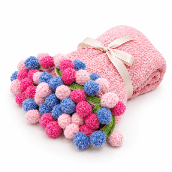 Crochet Plush Roses Flower Bouquet Pink Blanket - Walmart.com