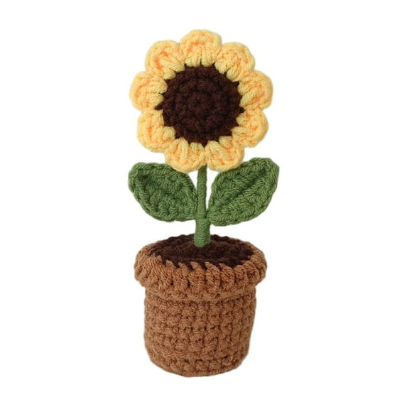 Crochet Potted Plant Home Decorations, Handmade Artificial Flowers Mini Potted Plant Decoration Suitable, Cute Creative Decorative Gift for Office Living Room Bedroom