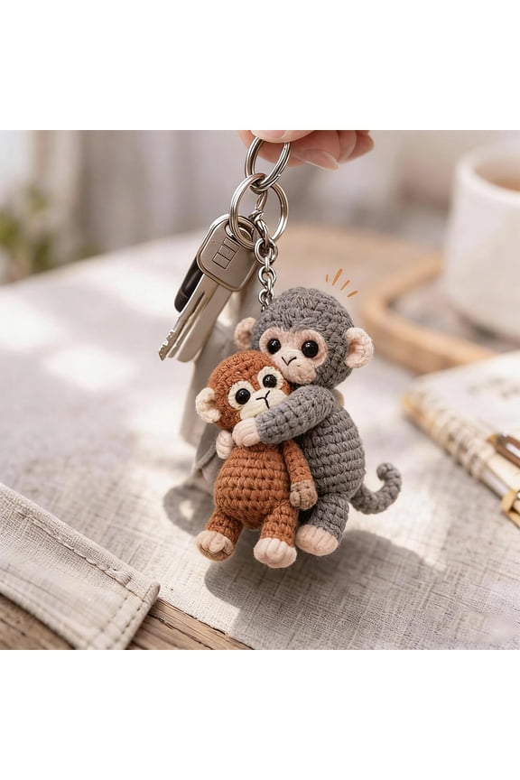Crochet Punch Monkey Keychain  Handmade Cute Monkey Key Chain, Crochet Animal Bag Charm for Backpack, Purse, Wallet & Keys, Soft Plush Crochet Keyring Gift
