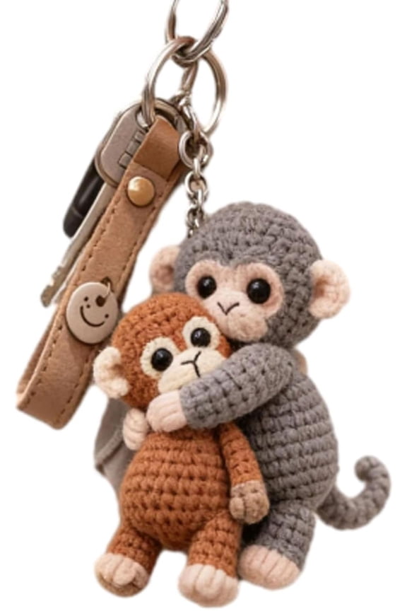 Crochet Punch Monkey Keychain  Handmade Cute Monkey Key Chain, Crochet Animal Bag Charm for Backpack, Purse, Wallet & Keys, Soft Plush Crochet Keyring Gift