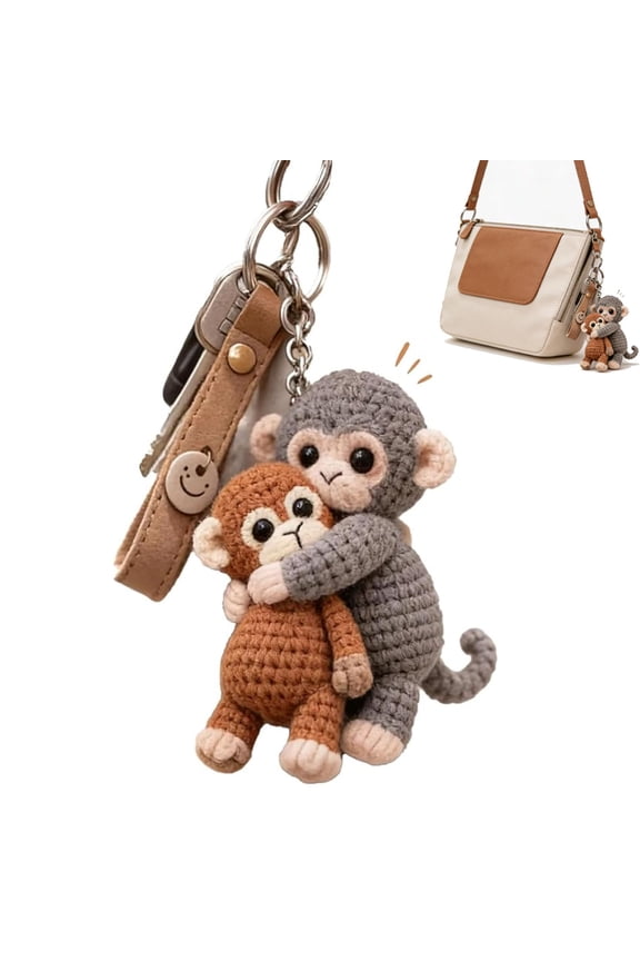 Crochet Punch Monkey Keychain,Handmade Monkey-Hug Keychain, Suitable For Carrying On A Backpack, Handbag, Or Car Keys