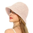 thumbnail image 1 of Crochet Raffia Bucket Hat Lightweight Foldable Wide Brim Sun Hat for Stylish Summer Protection - Pink, 1 of 4