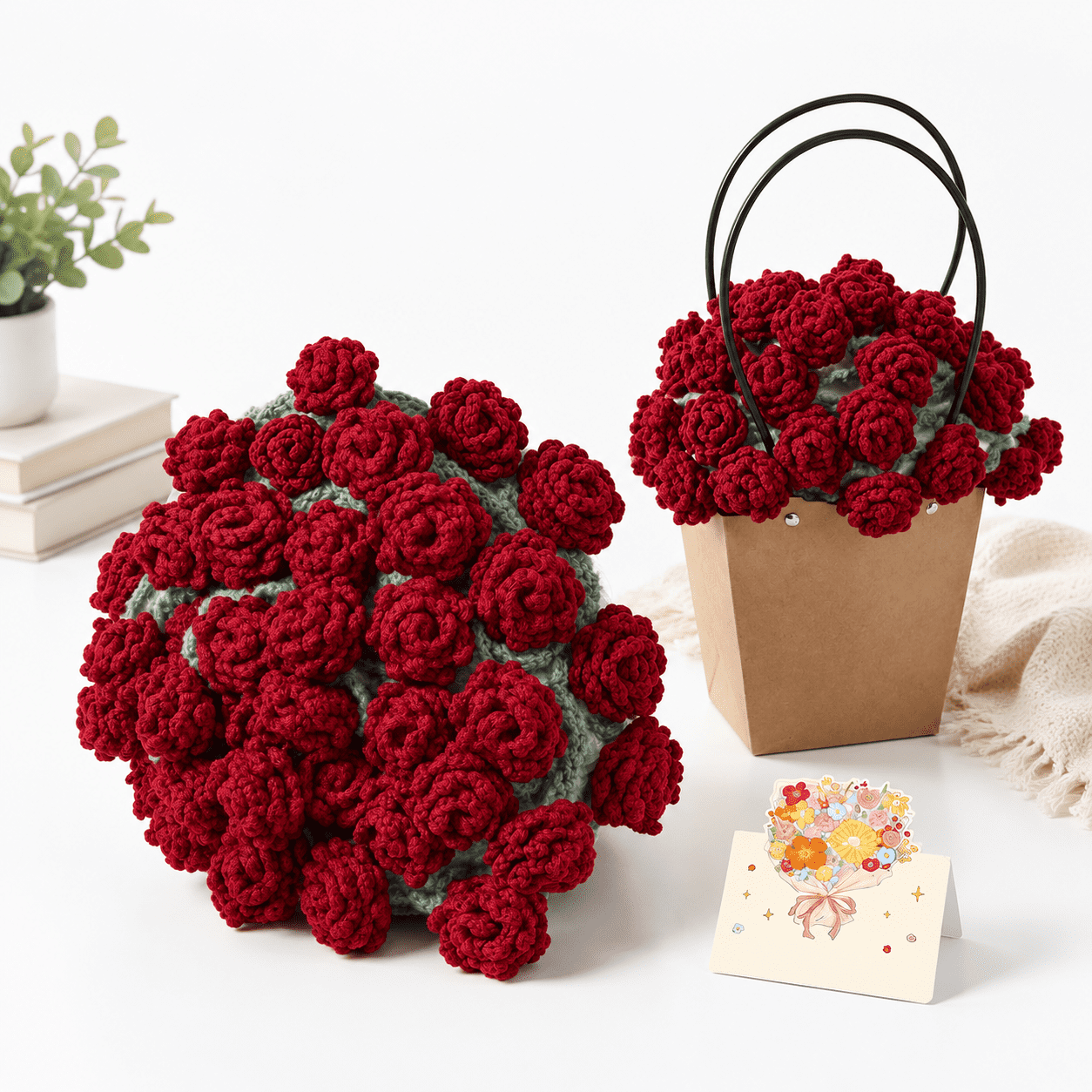 Plush Roses Throw Crochet Red Rose Flower Bouquet Throw Blankets 43