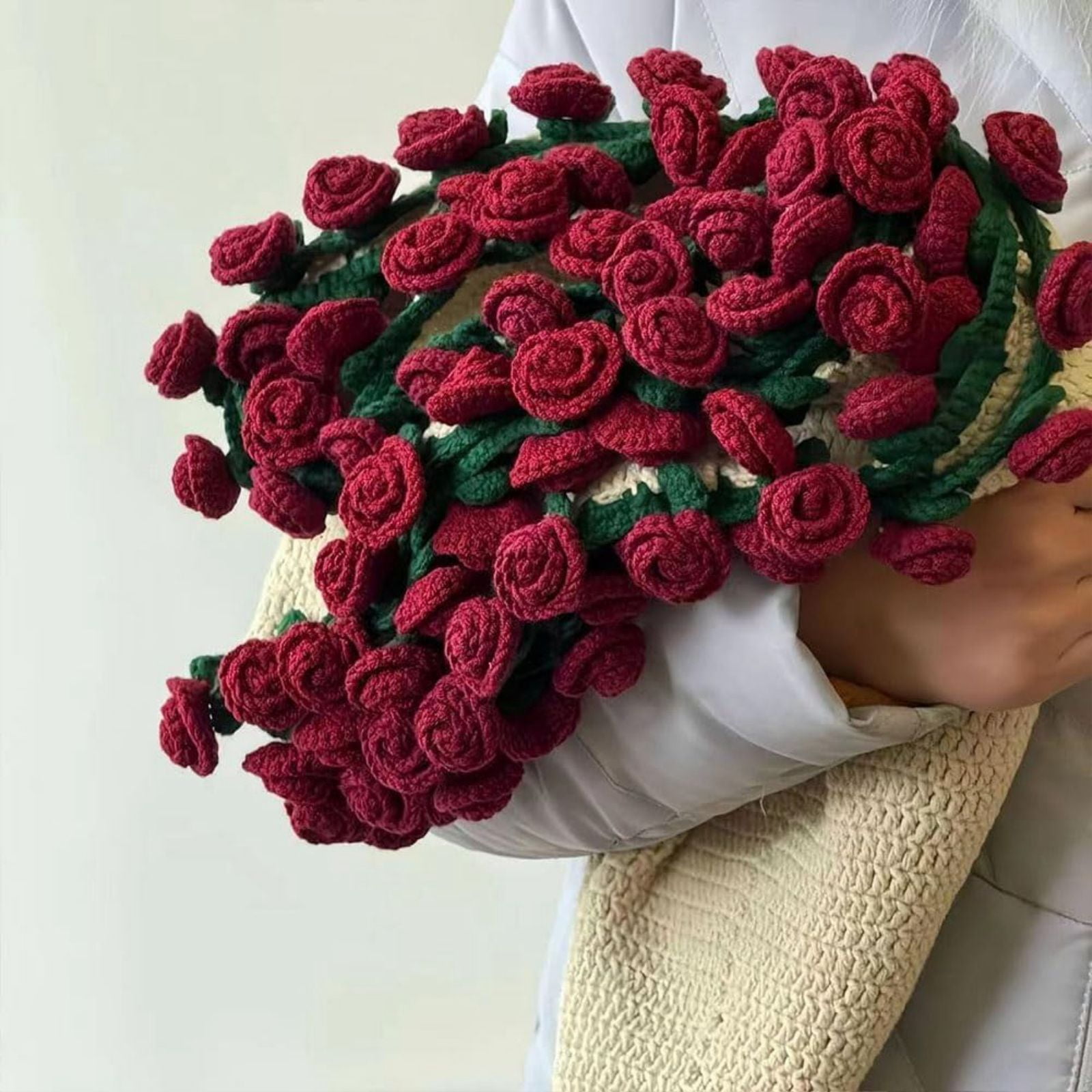 Crochet Rose Blanket,DIY Handmade Crochet Flower Bouquet Blanket,Rose Flower Bouquet Knitted Throw Blankets Pastel Tones for Mother's Day Birthday Christmas Home Decor (Material Package,Unfinished)