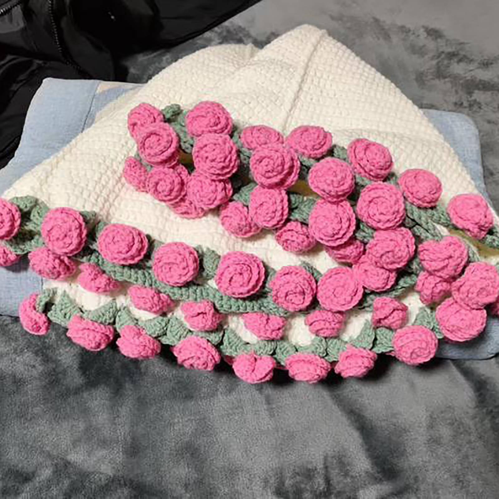 Crochet Rose Blanket,DIY Handmade Crochet Flower Bouquet Blanket,Rose Flower Bouquet Knitted Throw Blankets Pastel Tones for Mother's Day Birthday Christmas Home Decor (Material Package,Unfinished )