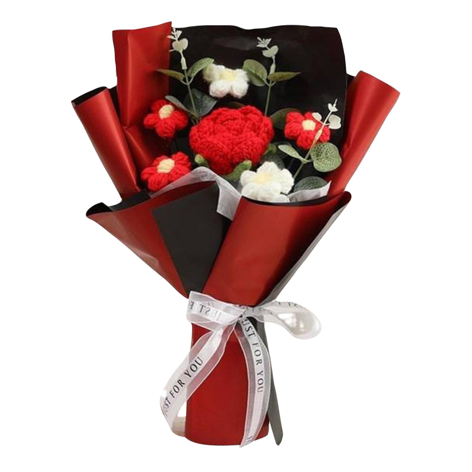 Crochet Rose Bouquet, Rose Flower, Eucalyptus, Ribbon, 16inHandheld, 1 ...