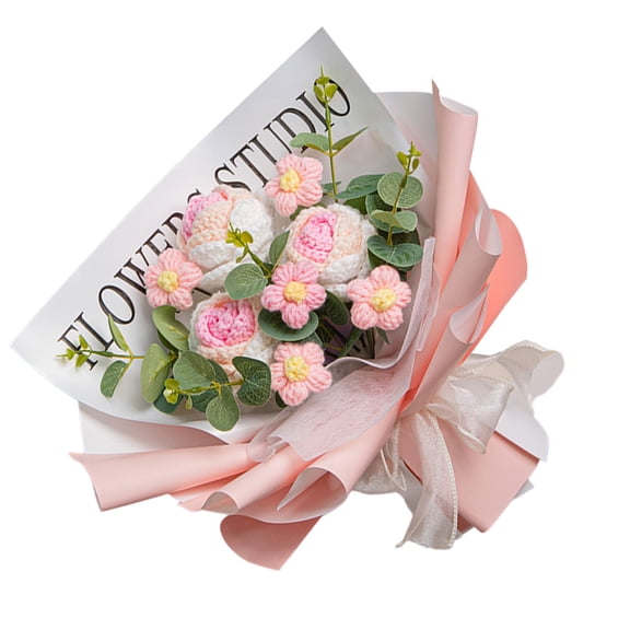 Crochet Rose Flowers Bouquets for Christmas, Mother Day,Artificial Flower Crochet Flowers with String Light and Gift Bag